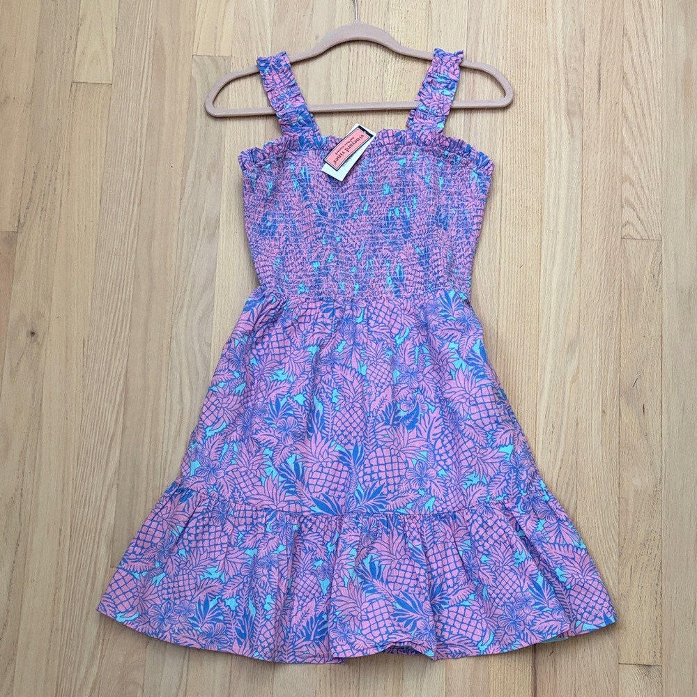 Vineyard Vines Pink Dress with Blue Tropical Print